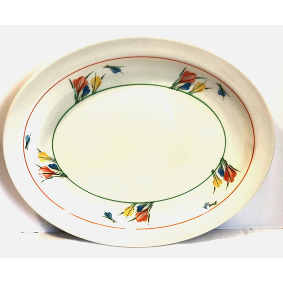 Vintage Stonehenge Midwinter Crocus 12" Oval Serving Platter Yellow Orange Flora - Picture 1 of 4